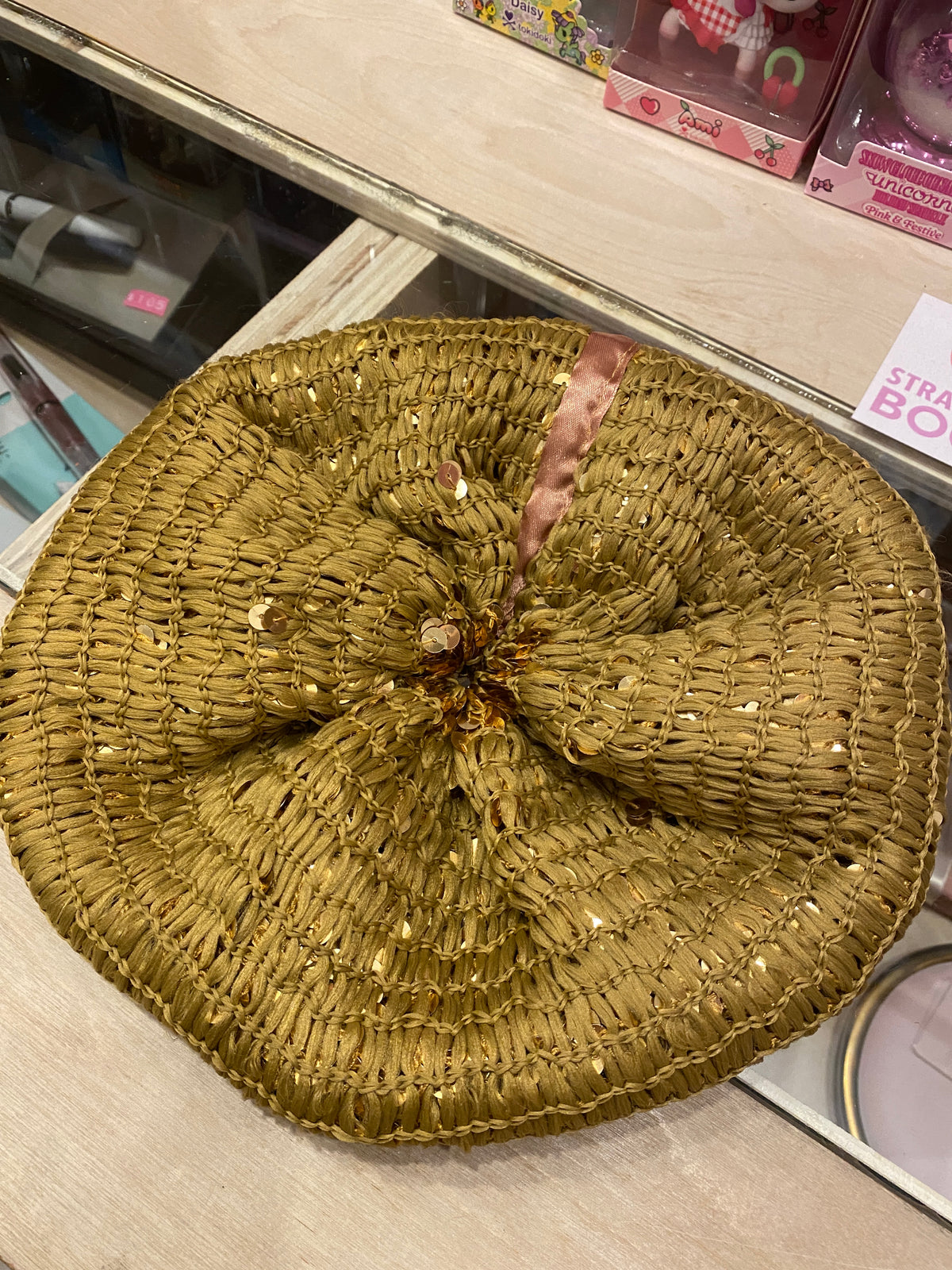 Stretchy Gold Sequin Beret Hat