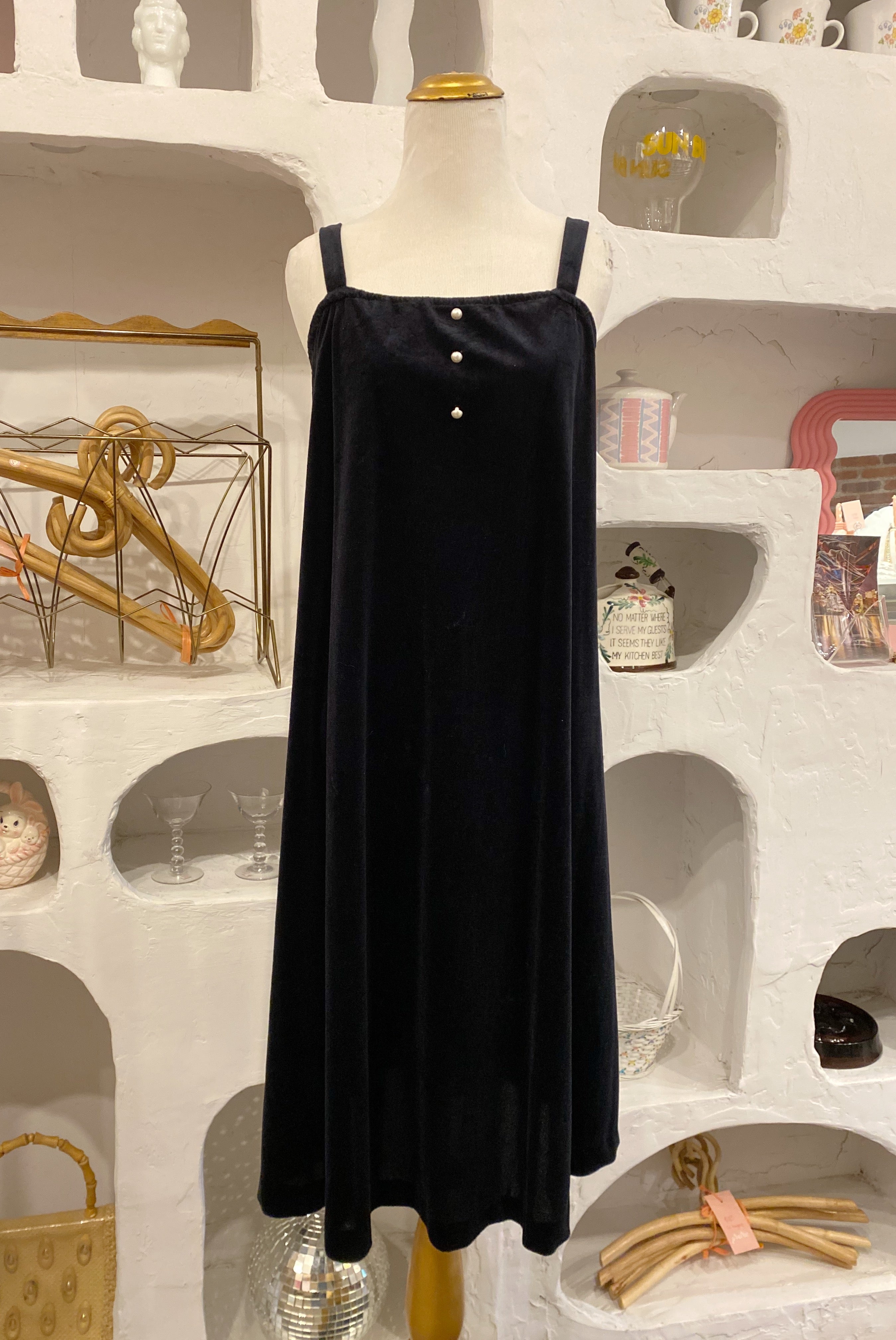 Vintage Black Velvet Midi Dress