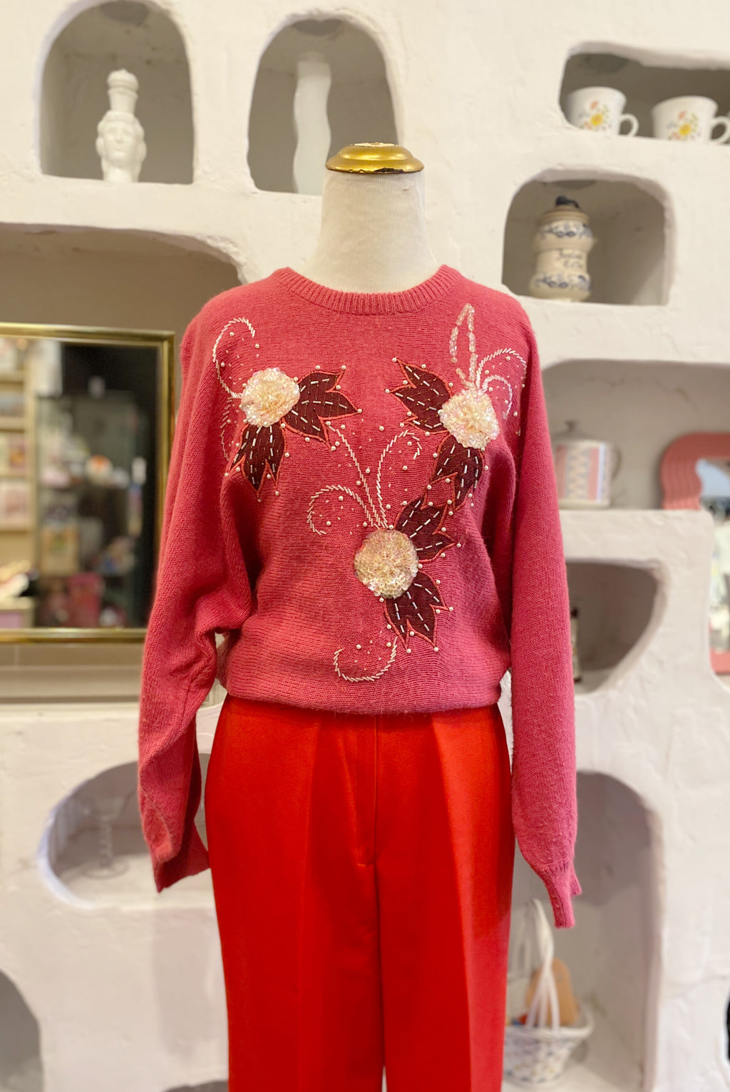 80s Sequin Embellished Magenta Sweater
