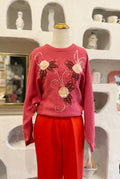80s Sequin Embellished Magenta Sweater
