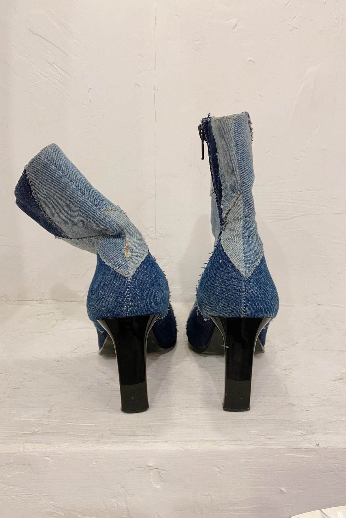 Y2K High Heel Denim Patchwork Boots