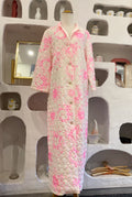 White & Pink Floral Quilted Robe