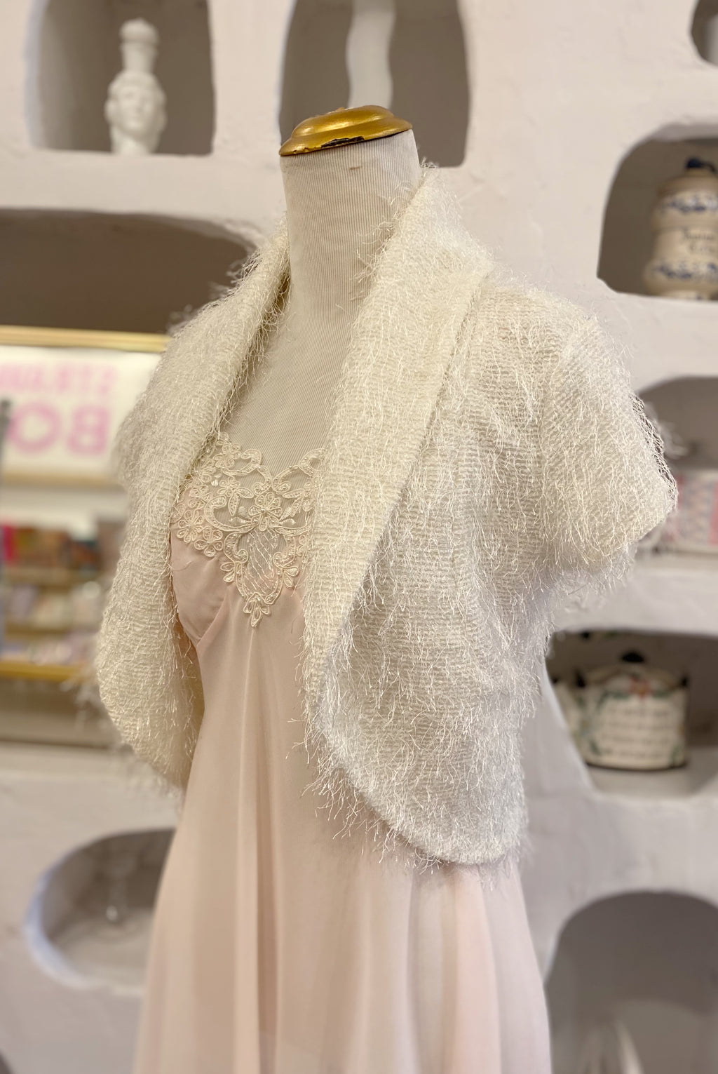 White Fuzzy Eyelash Knit Shrug