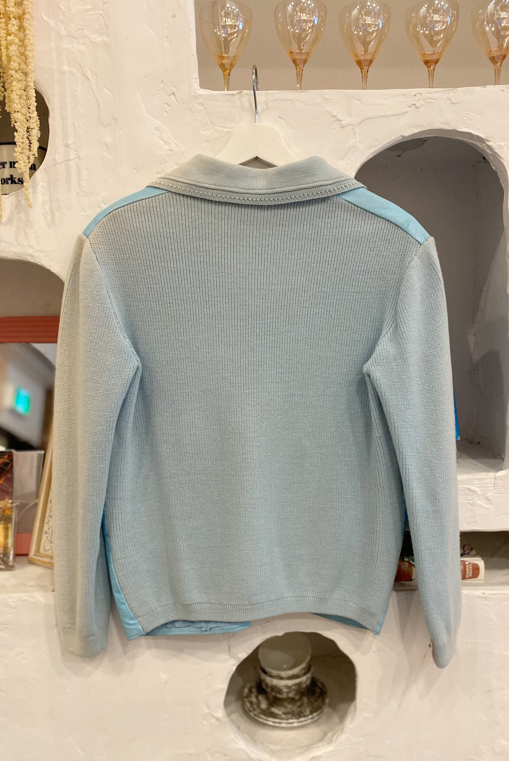 Blue Faux Leather & Knit Cardigan