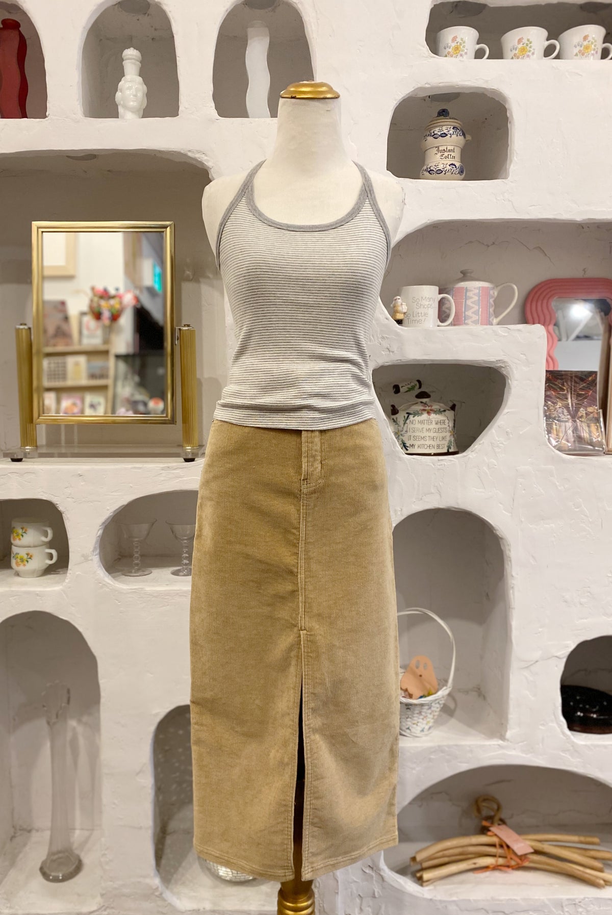 Long Corduroy Skirt with Front Slit