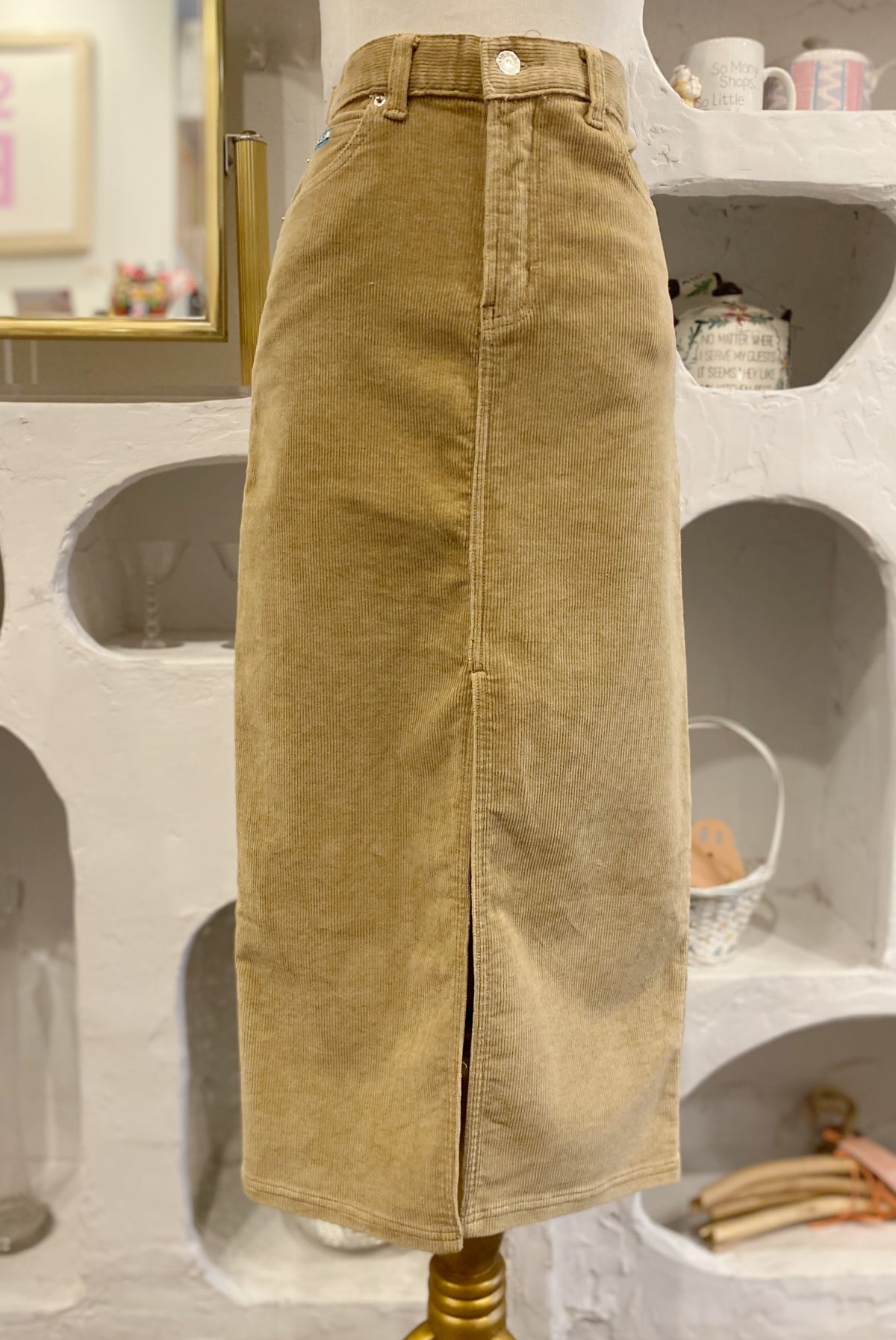 Long Corduroy Skirt with Front Slit