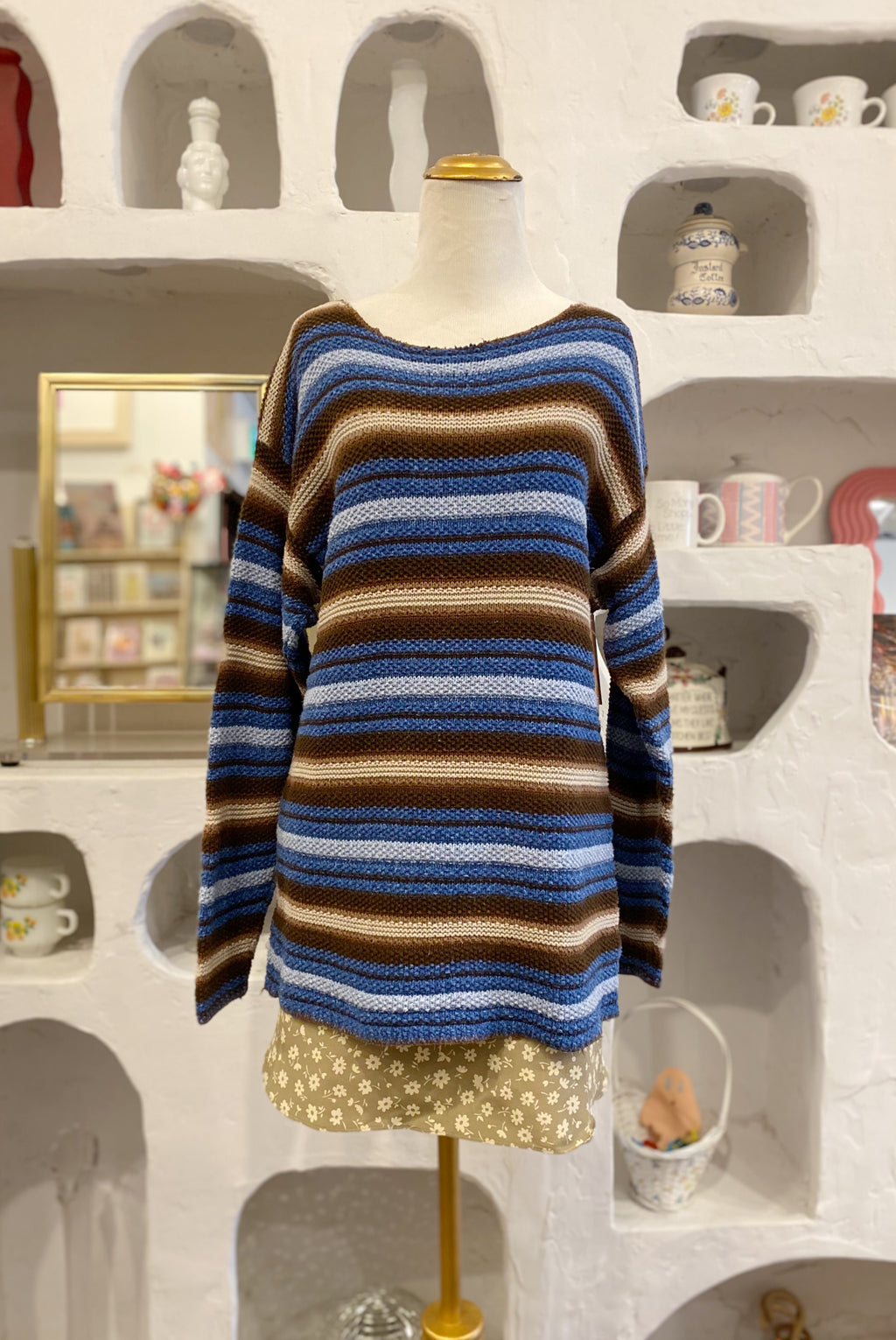 Blue & Brown Striped Cotton Sweater