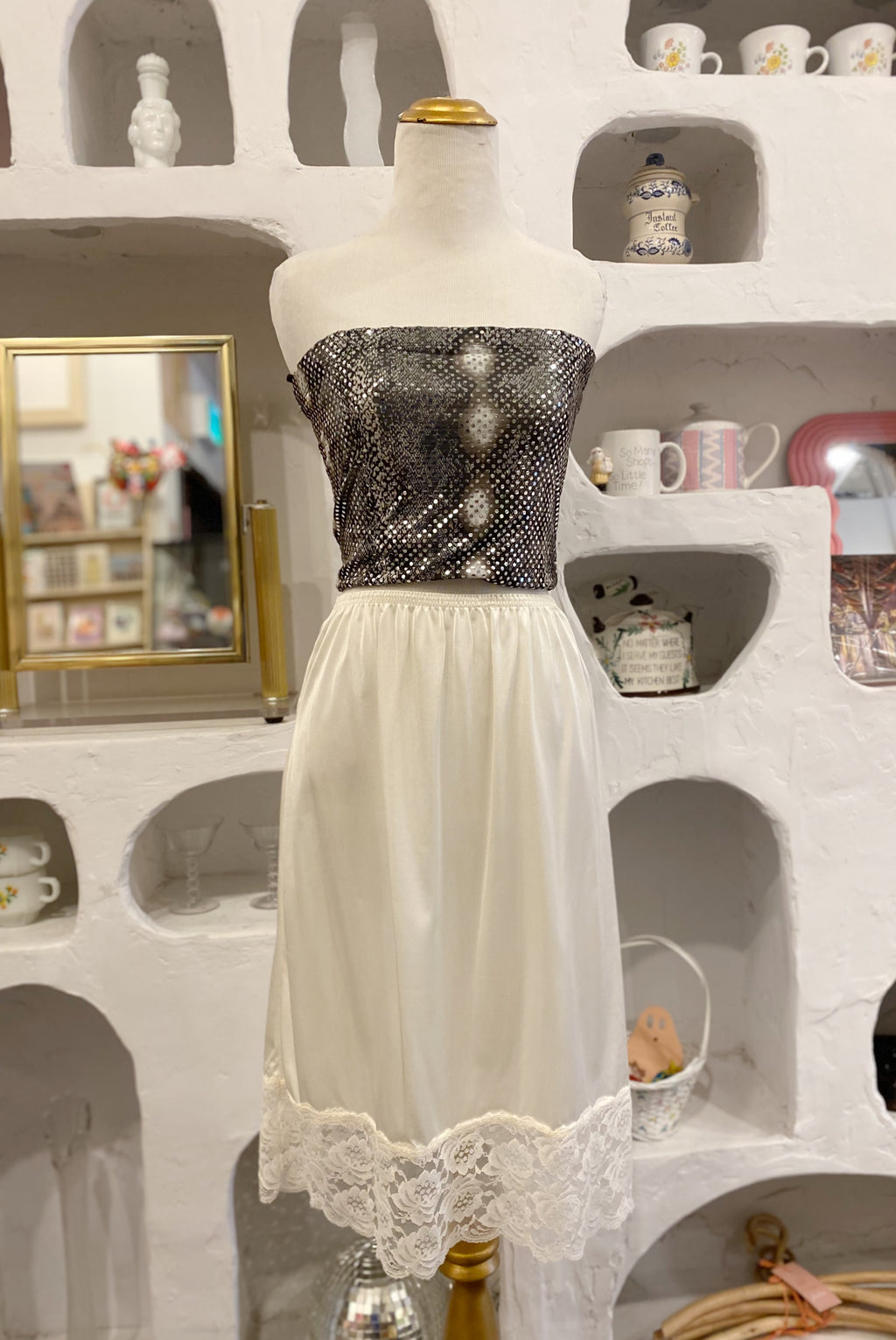 Ivory Slip Skirt with Lace Trim