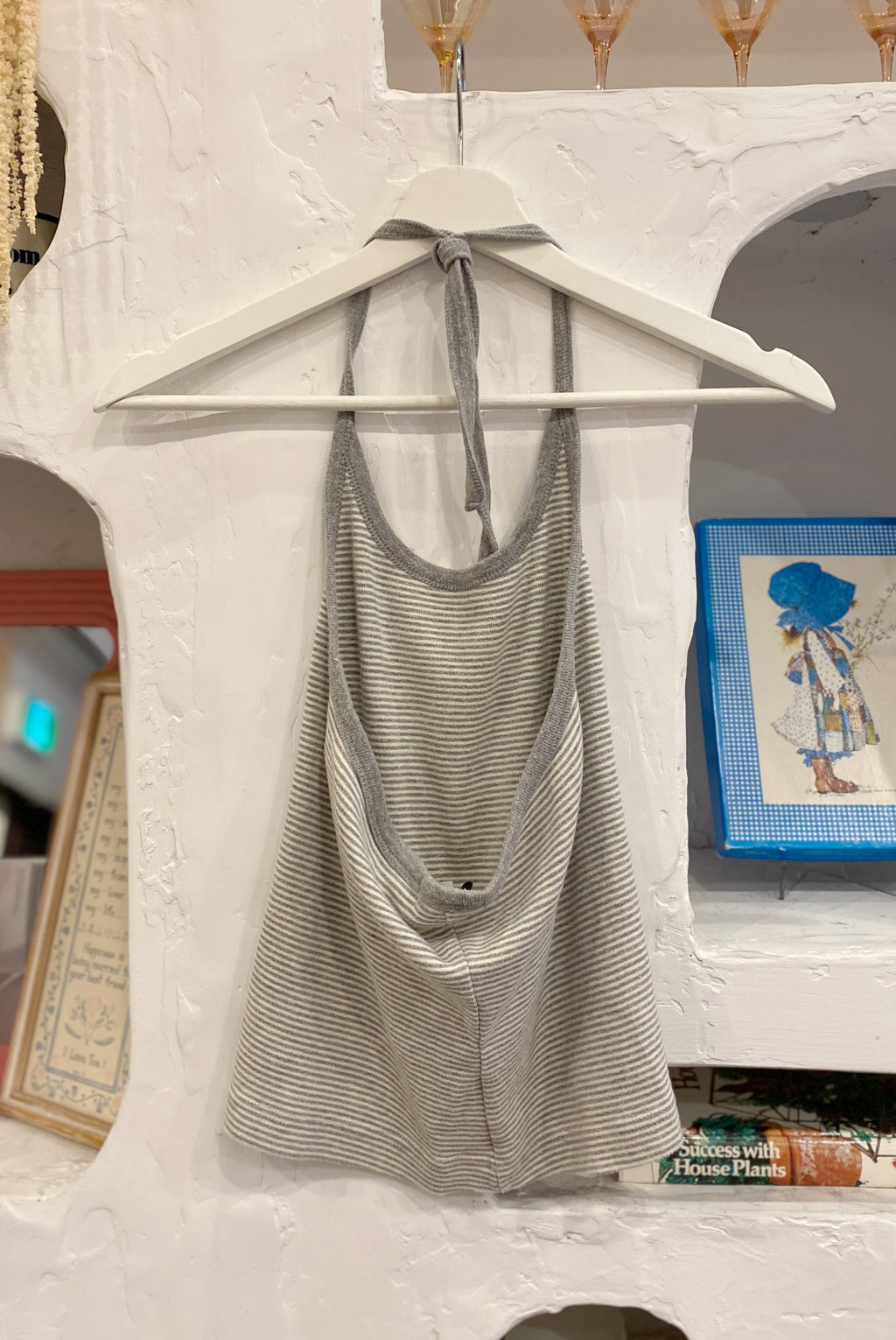 Grey Striped Cotton Halter Top