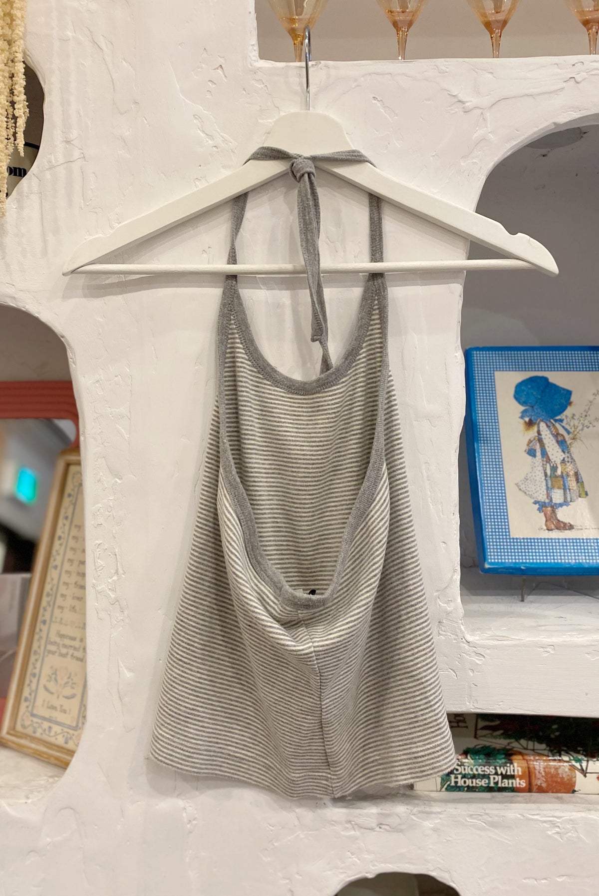 Grey Striped Cotton Halter Top