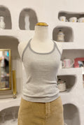 Grey Striped Cotton Halter Top