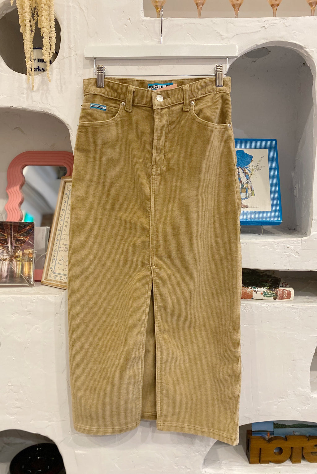 Long Corduroy Skirt with Front Slit