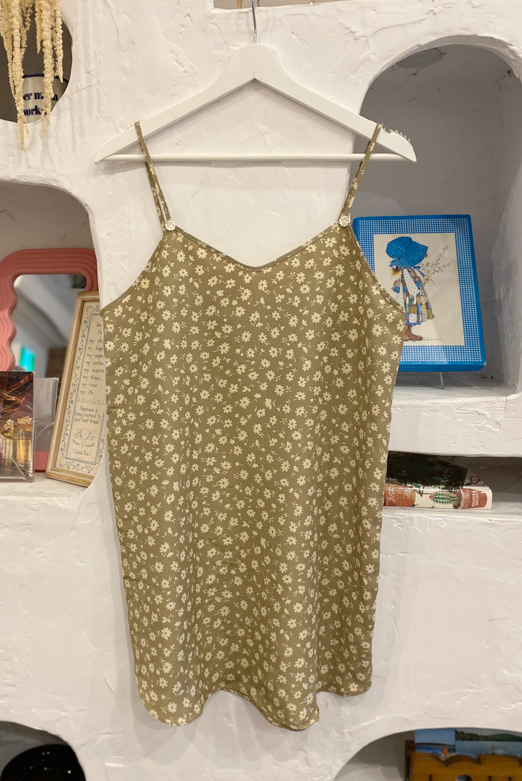 Taupe Floral Satin Slip Dress