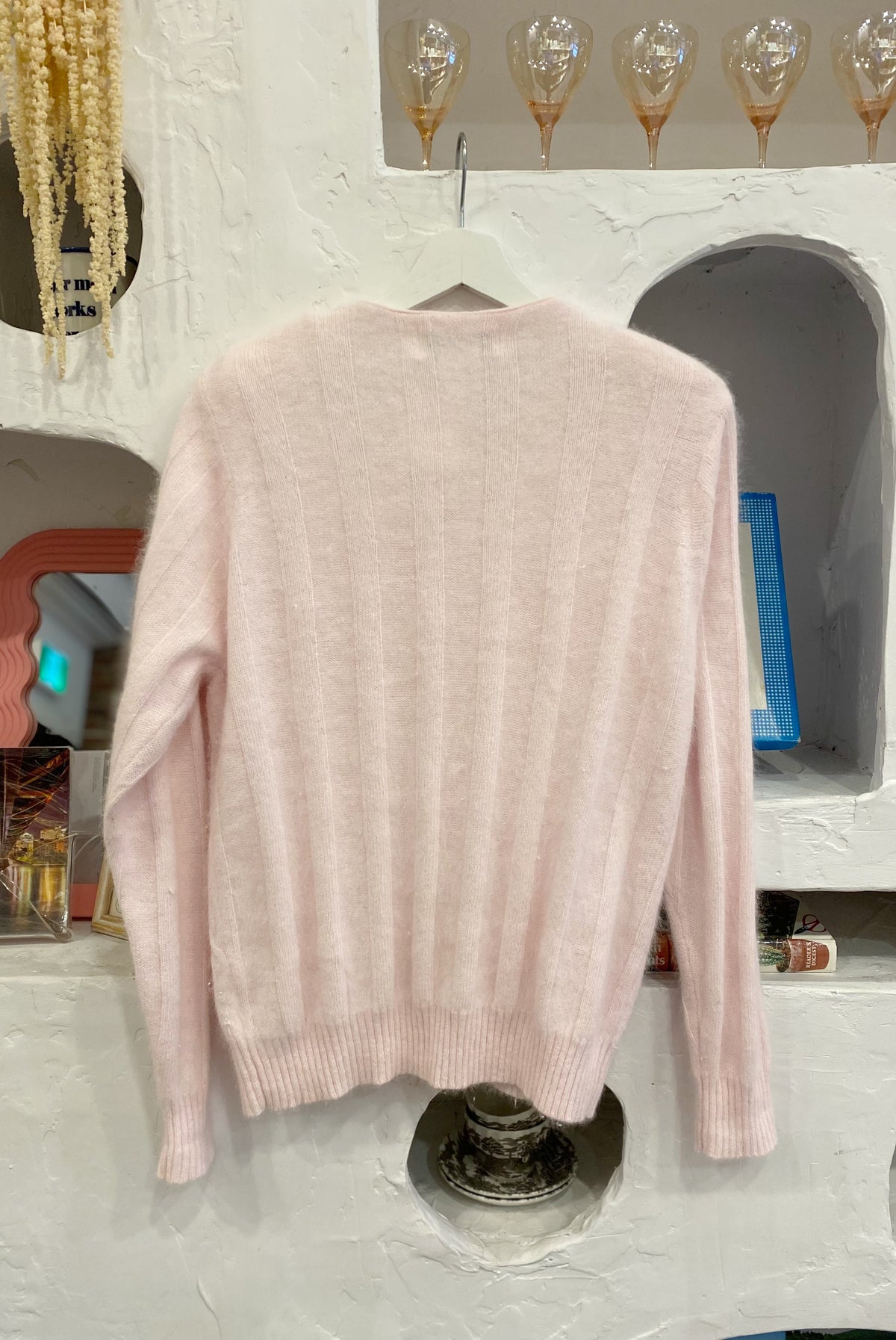 Light Pink Beaded Angora Cardigan