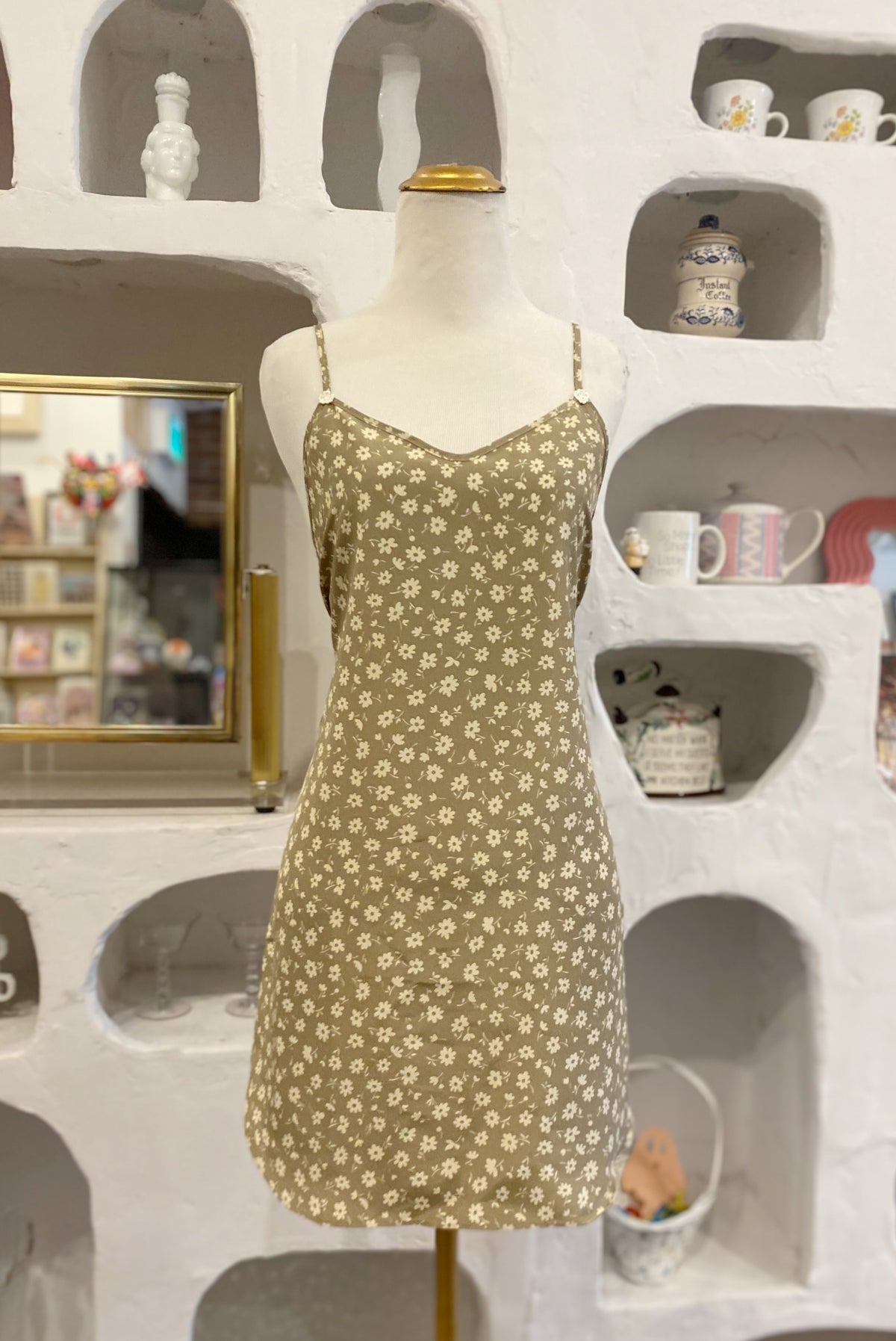 Taupe Floral Satin Slip Dress