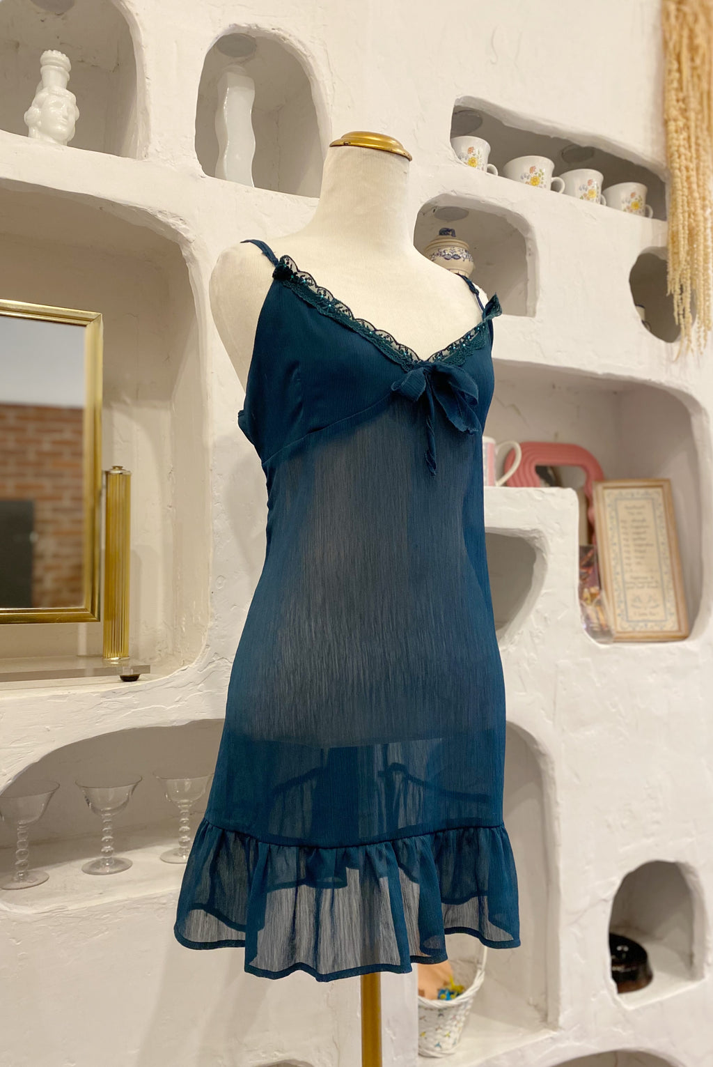 Dark Teal Chiffon Babydoll Dress
