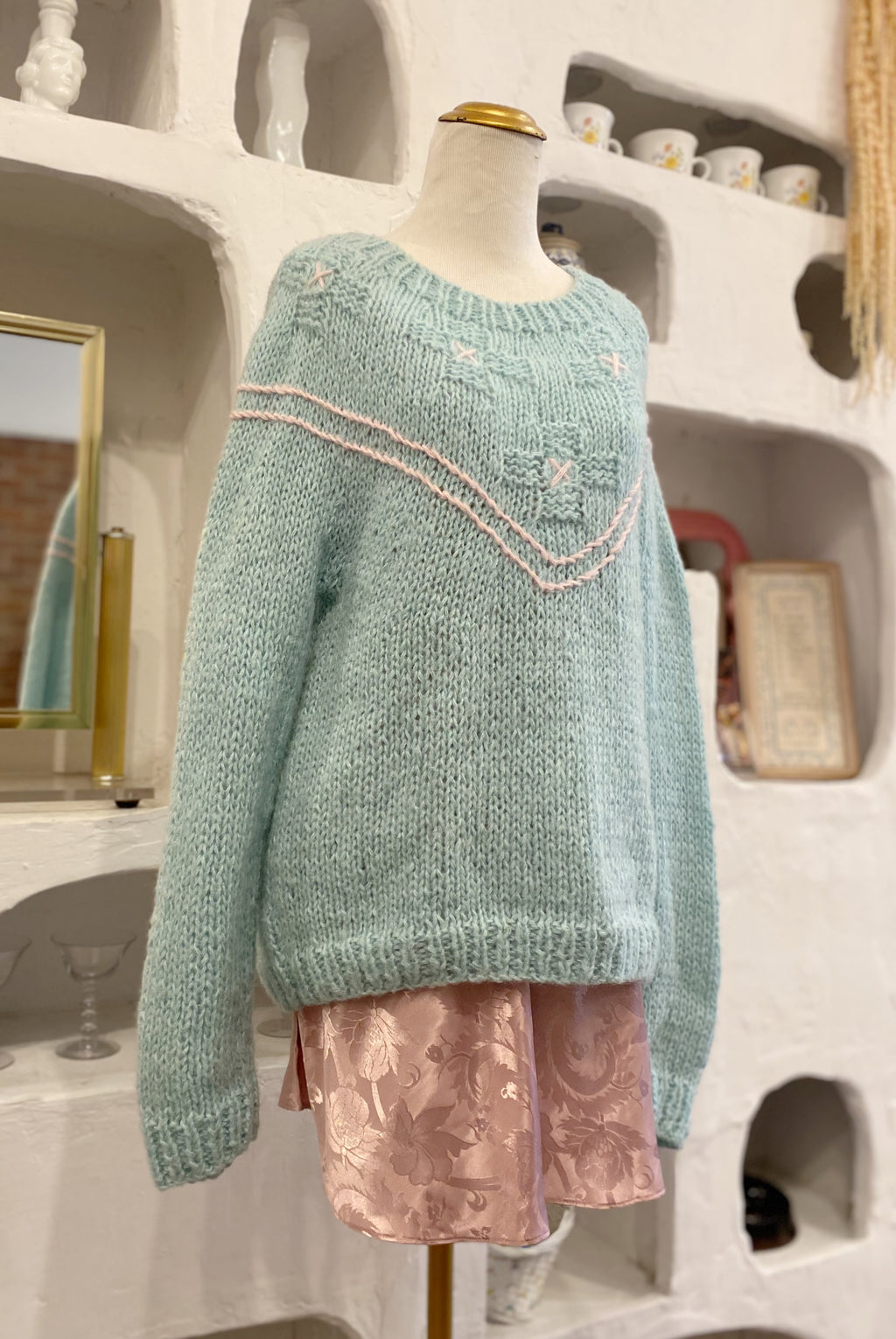 Turquoise & Pink Knit Pullover