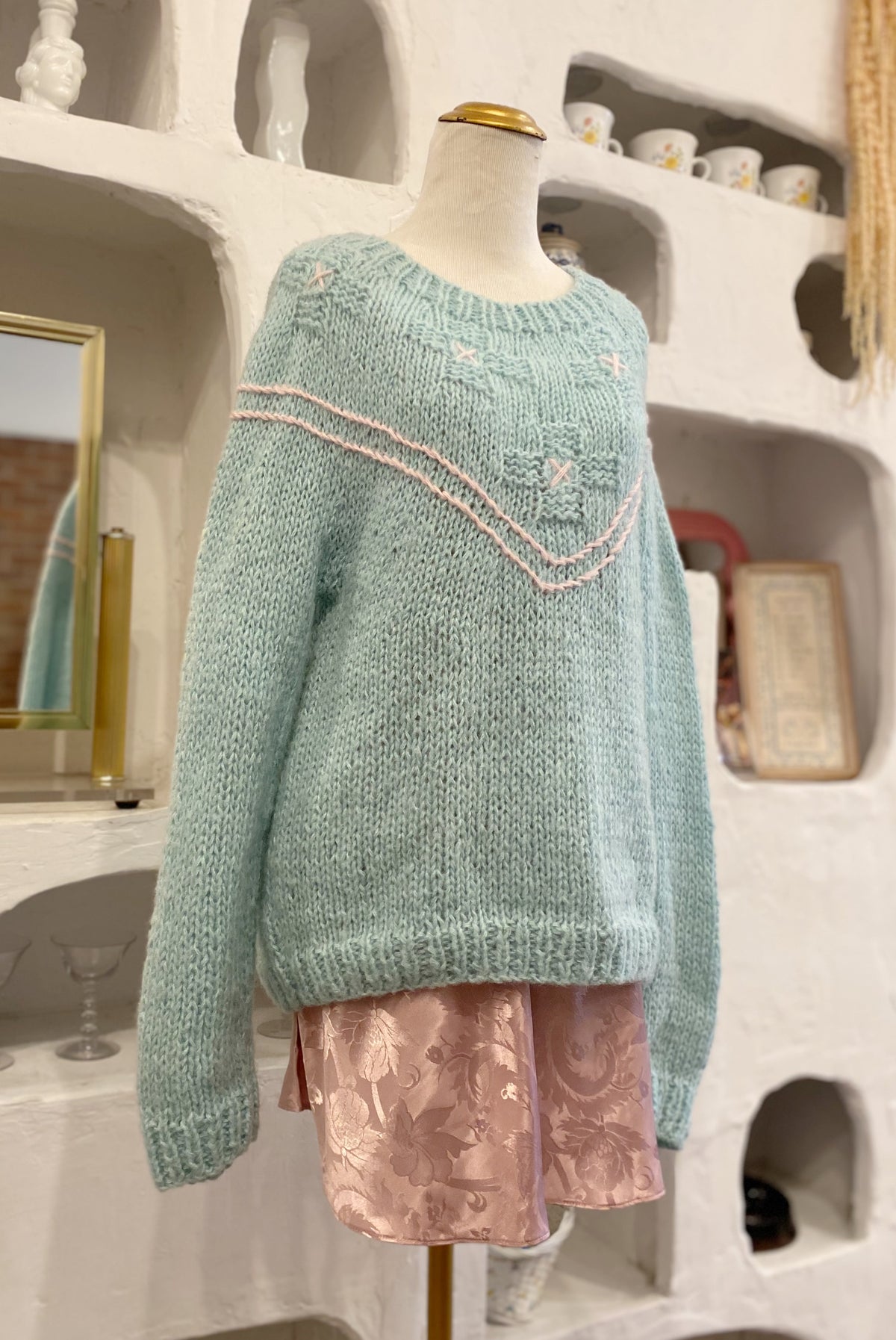 Turquoise & Pink Knit Pullover