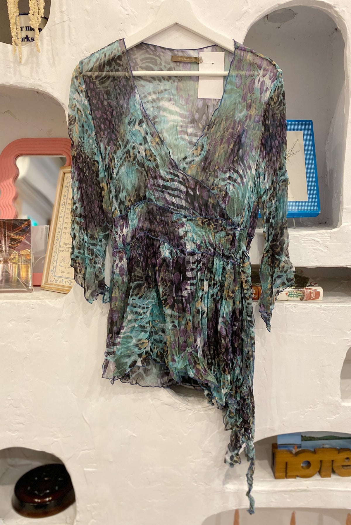 Asymmetrical Mesh Blouse with Ties