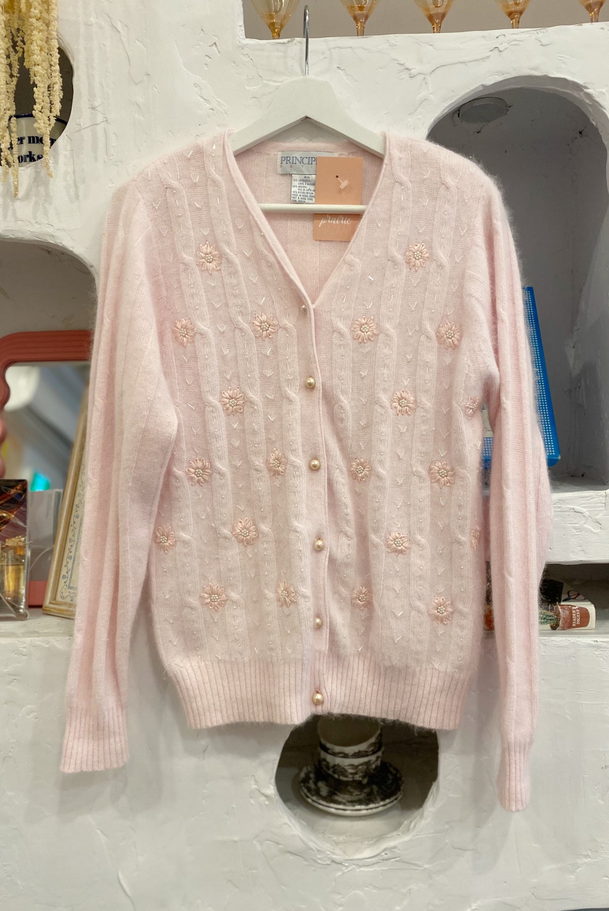 Light Pink Beaded Angora Cardigan