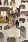 Floral Mesh Front Tie Blouse