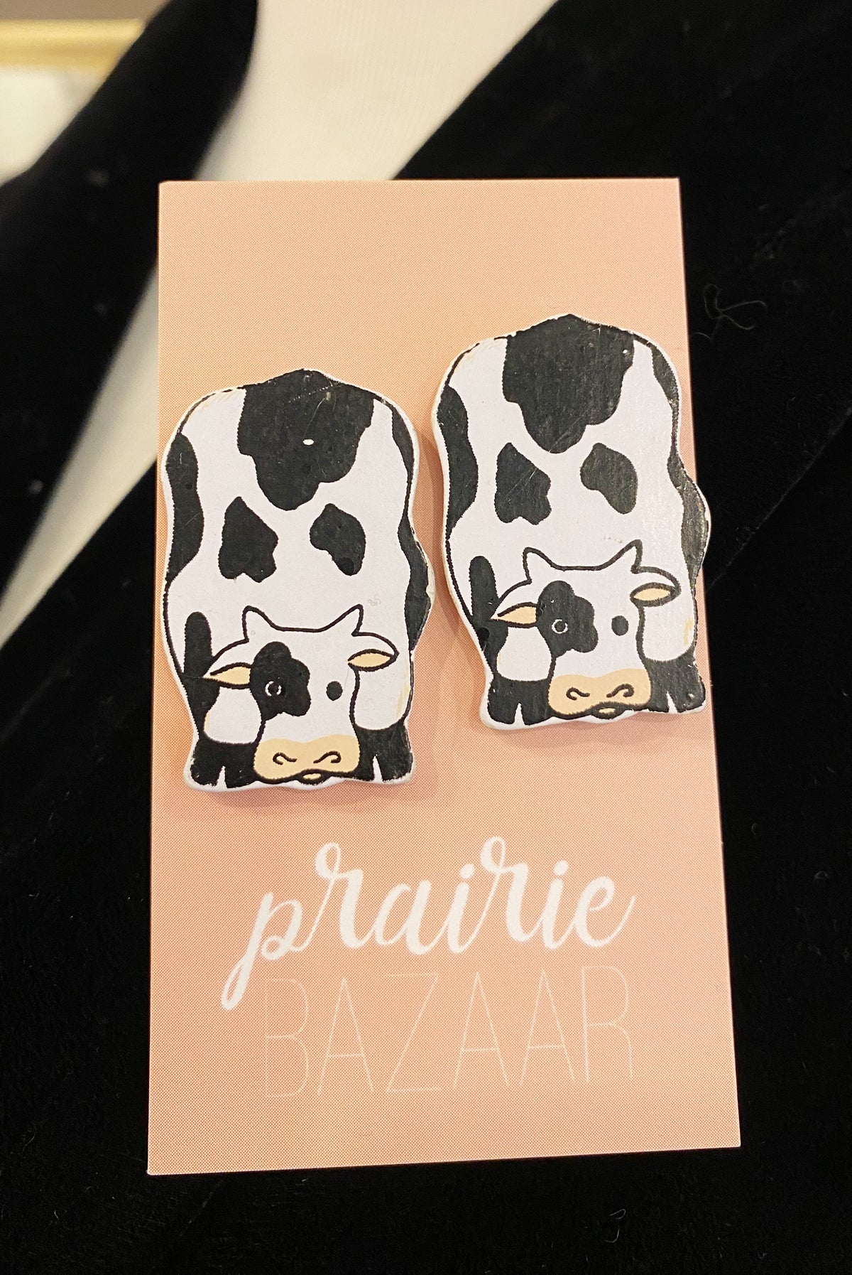 Retro Wooden Painted Cow Earrings