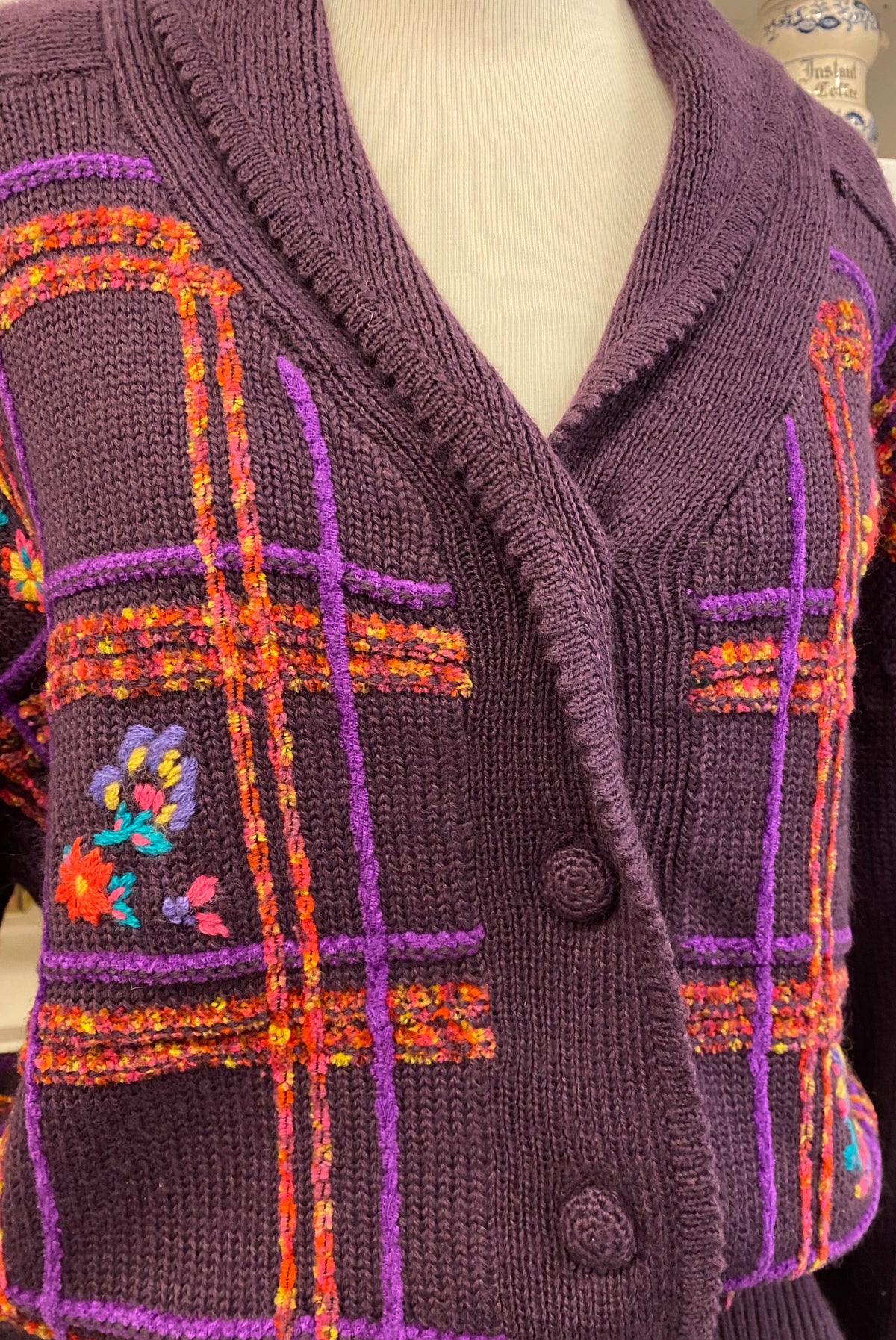 Floral Embroidered Grid Cardigan