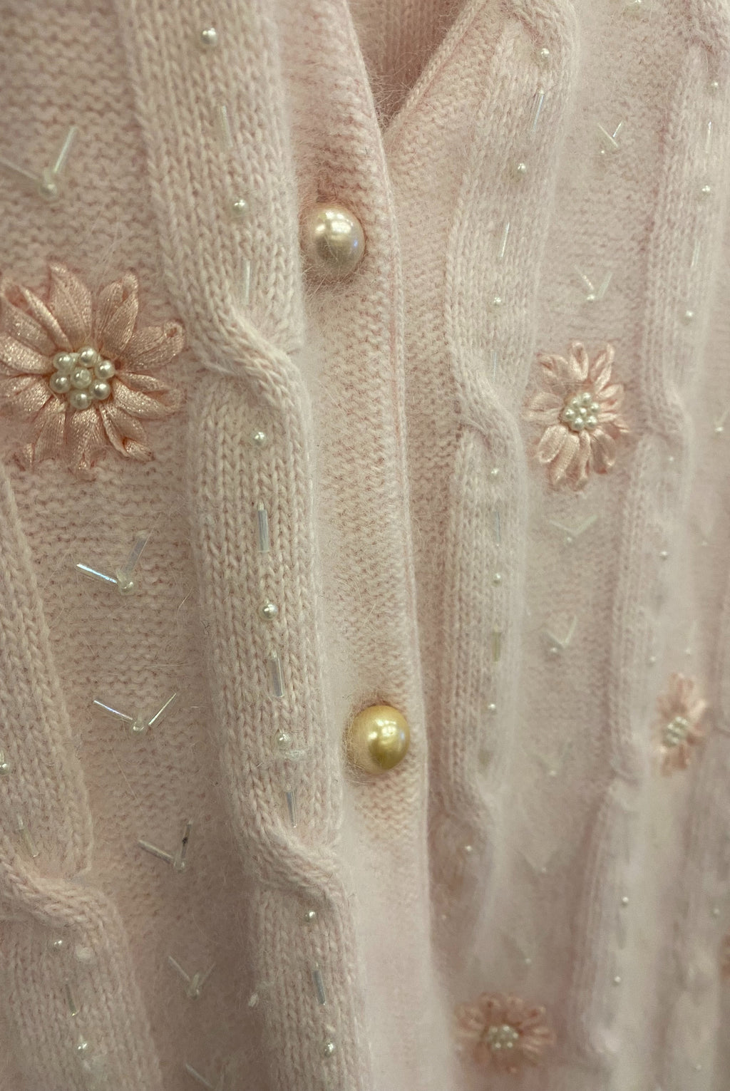 Light Pink Beaded Angora Cardigan