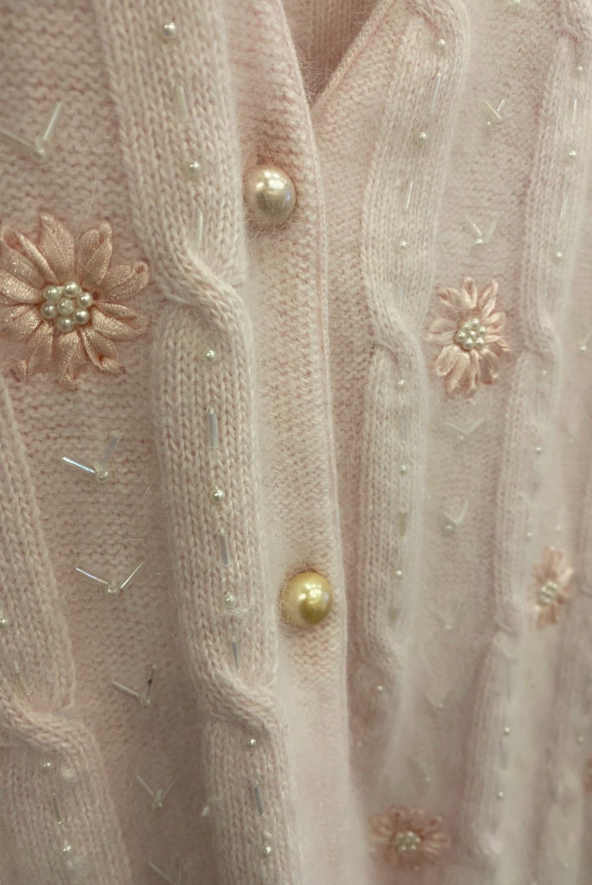 Light Pink Beaded Angora Cardigan