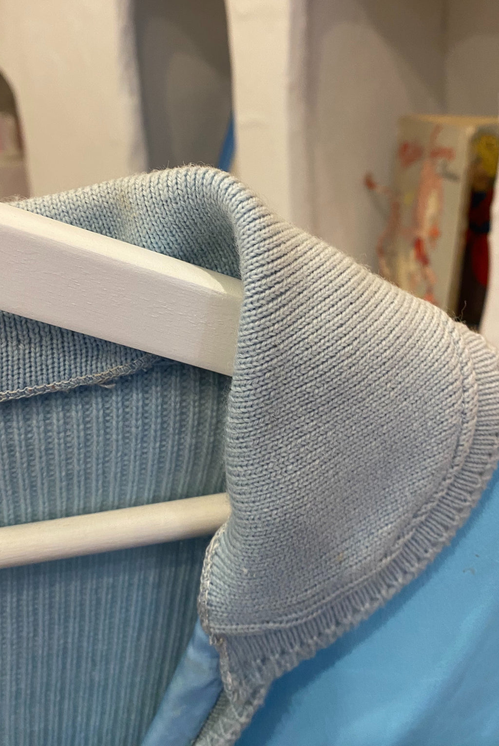 Blue Faux Leather & Knit Cardigan
