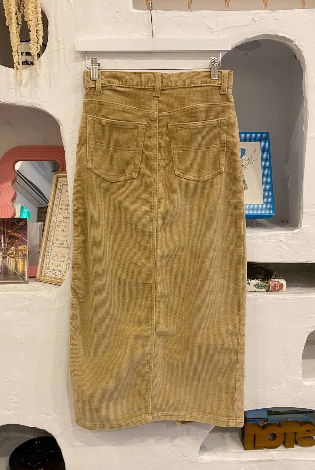 Long Corduroy Skirt with Front Slit