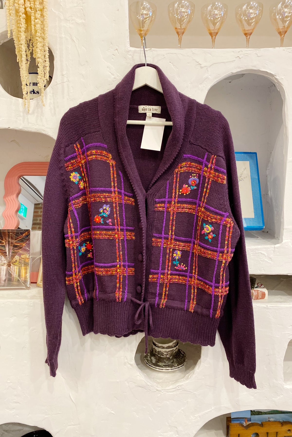 Floral Embroidered Grid Cardigan
