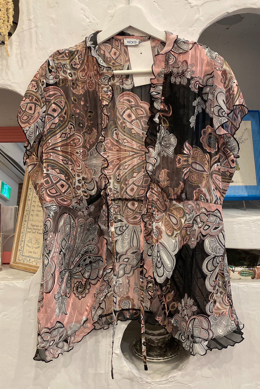 Floral Mesh Front Tie Blouse
