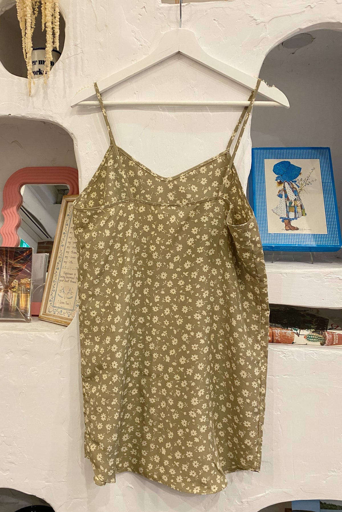 Taupe Floral Satin Slip Dress