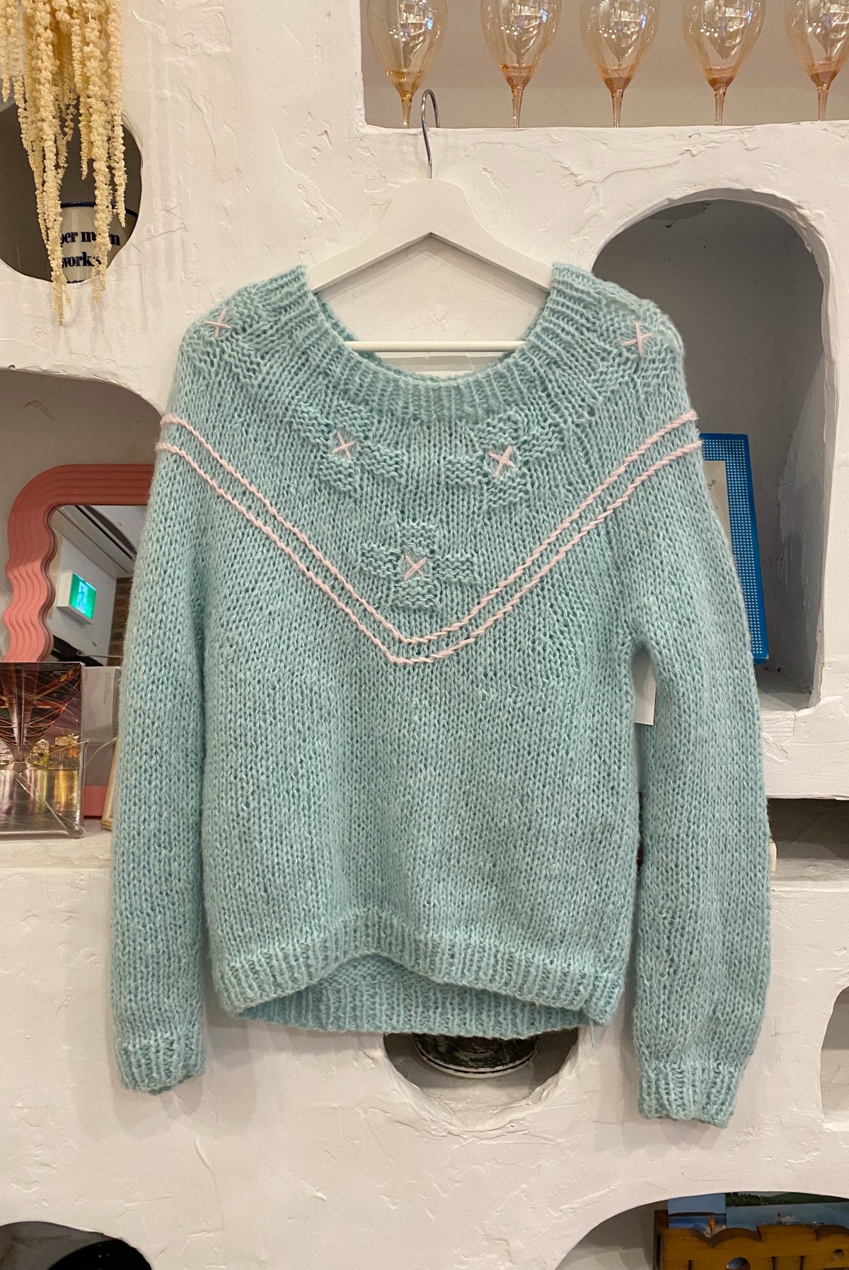 Turquoise & Pink Knit Pullover
