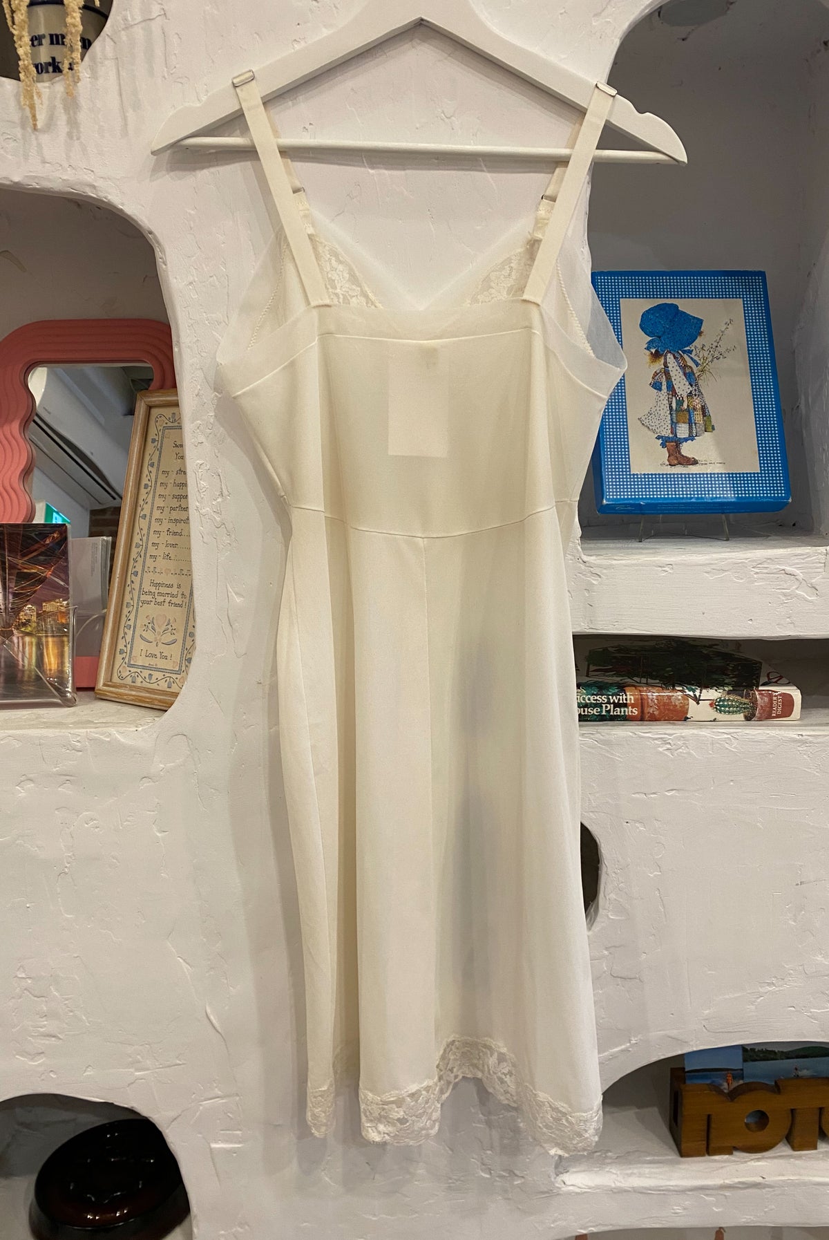 White Satin & Lace Slip Dress
