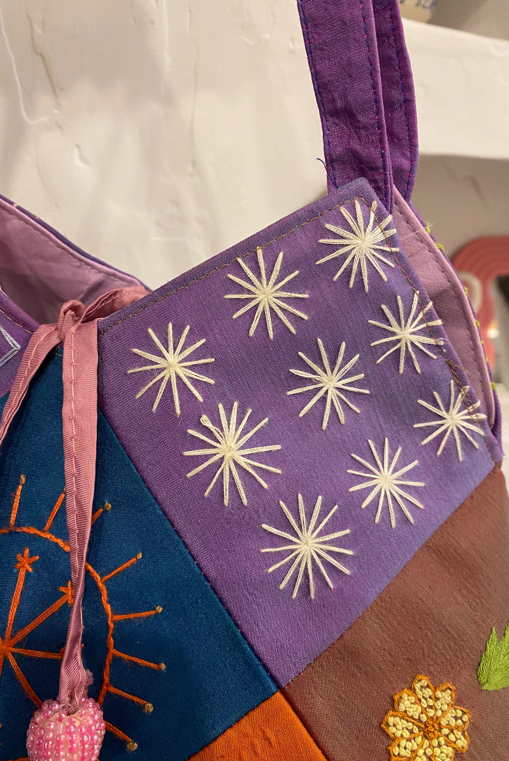 Embroidered Geometric Shoulder Bag