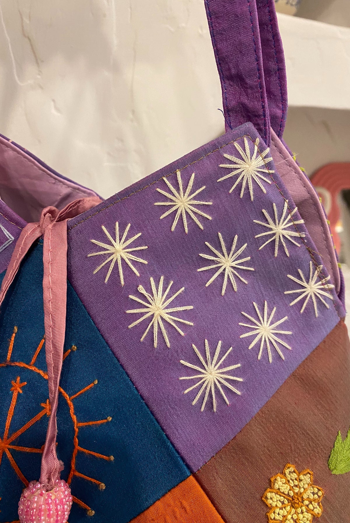 Embroidered Geometric Shoulder Bag