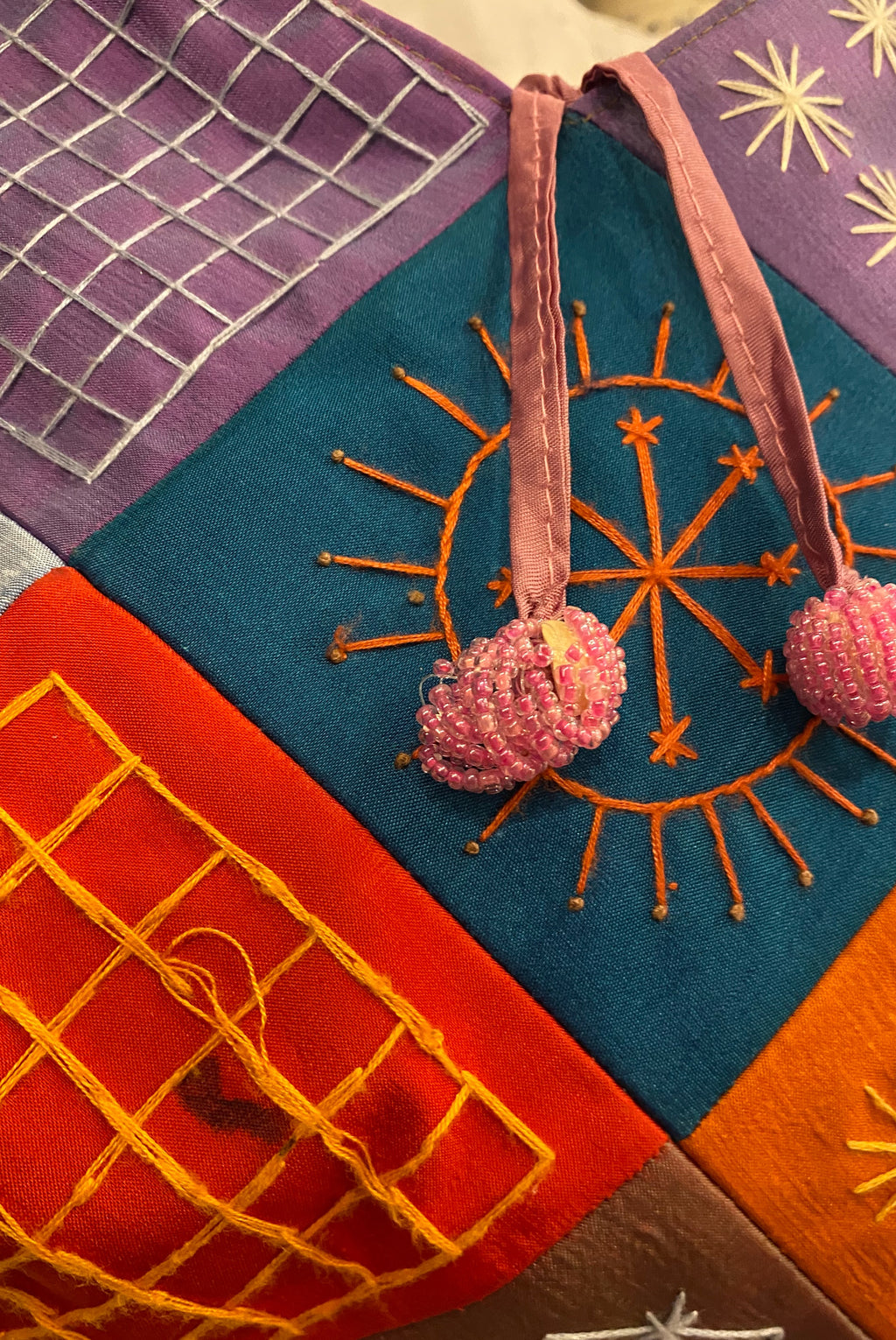 Embroidered Geometric Shoulder Bag