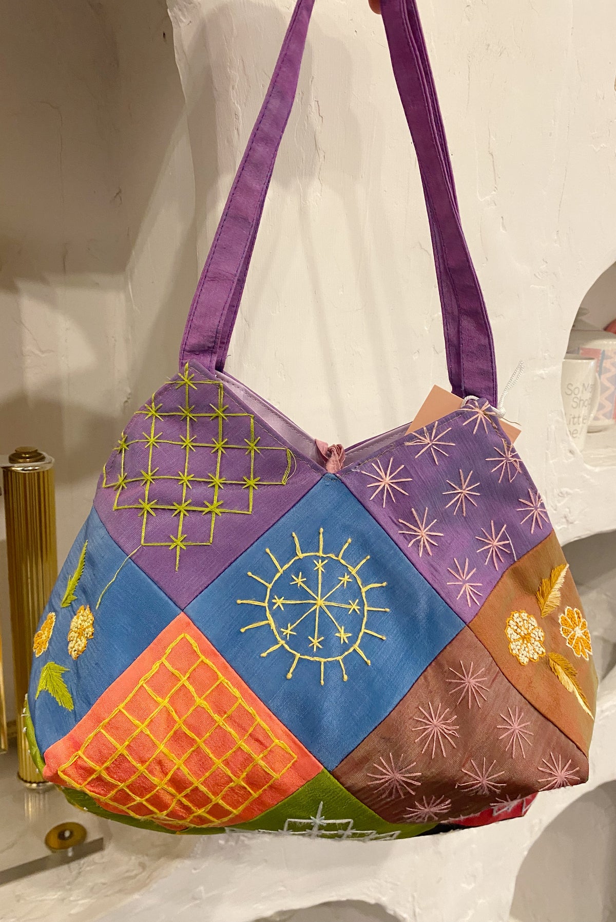Embroidered Geometric Shoulder Bag