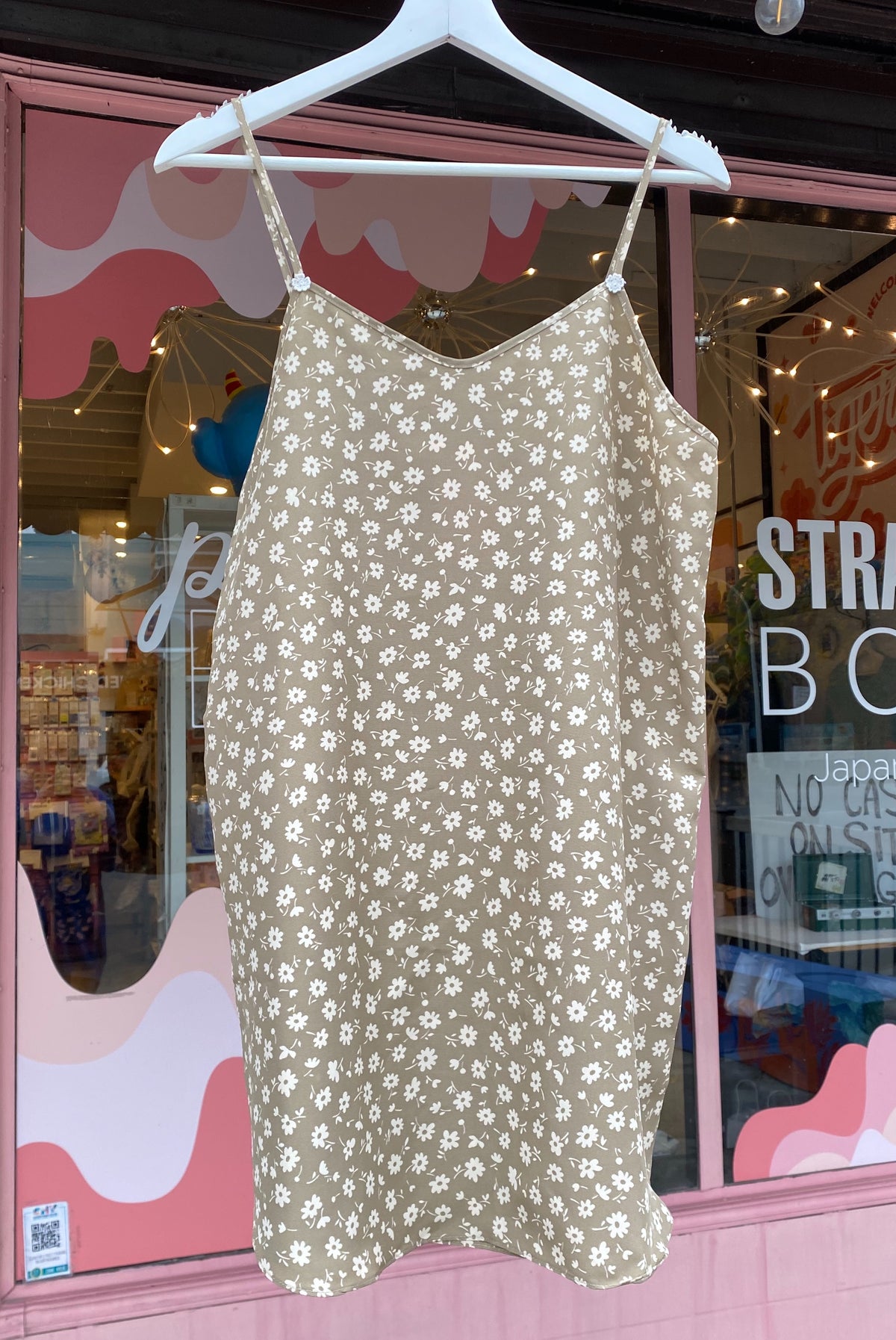 Taupe Floral Satin Slip Dress